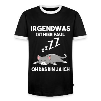 Irgendwas ist hier faul - Männer Kontrast-T-Shirt - Schwarz/Weiß - Vorne - AI Model Female 172 light (172cm) & AI Model Male 178 light (178cm)