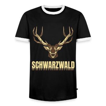 Schwarzwald Hirsch Geweih Low Polygon Schwaben - Männer Kontrast-T-Shirt - Schwarz/Weiß - Vorne - AI Model Female 172 light (172cm) & AI Model Male 178 light (178cm)