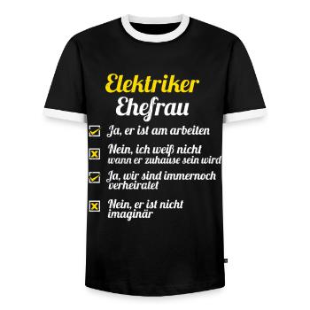 Elektriker Tshirt Handwerker Werkzeug Volt Watt - Männer Kontrast-T-Shirt - Schwarz/Weiß - Vorne - AI Model Female 172 light (172cm) & AI Model Male 178 light (178cm)