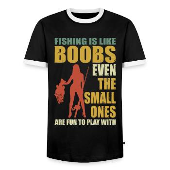 Fishing Is Like Boobs Even The Small Ones - Men's Ringer Shirt - black/white - Front - AI Model Female 172 light (172cm) & AI Model Male 178 light (178cm)