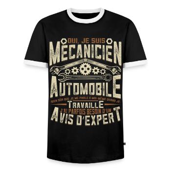 Oui, Je Suis Mécanicien Humour - T-shirt contrasté Homme - noir/blanc - Devant - AI Model Female 172 light (172cm) & AI Model Male 178 light (178cm)