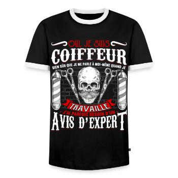 Oui, Je Suis Coiffeur Humour - T-shirt contrasté Homme - noir/blanc - Devant - AI Model Female 172 light (172cm) & AI Model Male 178 light (178cm)