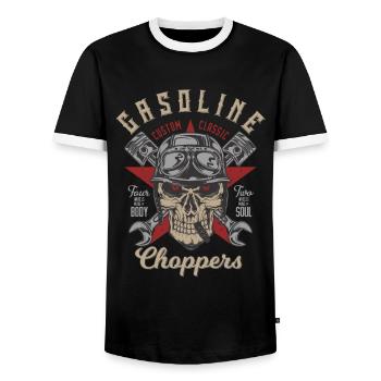 Gasoline Choppers Motorcycle Biker Motorcyclist - Men's Ringer Shirt - black/white - Front - AI Model Female 172 light (172cm) & AI Model Male 178 light (178cm)