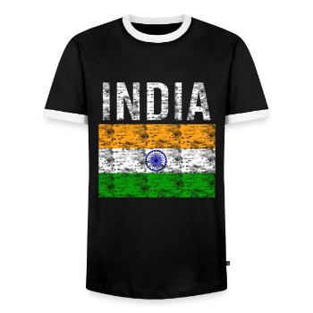 Indien Flagge Vintage - Männer Kontrast-T-Shirt - Schwarz/Weiß - Vorne - AI Model Female 172 light (172cm) & AI Model Male 178 light (178cm)