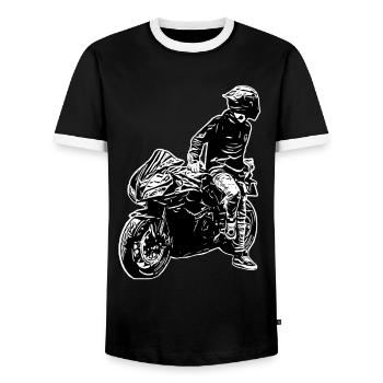 Motorcycle Lifestyle / Motorcycle / Motorcyclebiker - Men's Ringer Shirt - black/white - Front - AI Model Female 172 light (172cm) & AI Model Male 178 light (178cm)