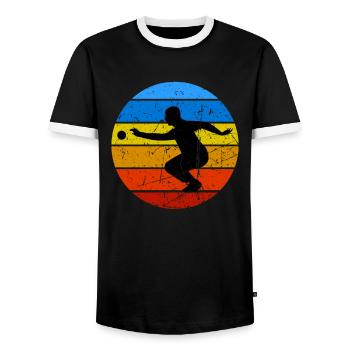 Boule Petanque Boccia Boule Player Boules Ball - Men's Ringer Shirt - black/white - Front - AI Model Female 172 light (172cm) & AI Model Male 178 light (178cm)