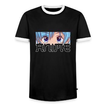 Manga Anime Kawaii Japan Animes - Men's Ringer Shirt - black/white - Front - AI Model Female 172 light (172cm) & AI Model Male 178 light (178cm)