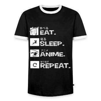 Eat Sleep Anime Repeat - Kawaii Otaku Japan Kanji - Men's Ringer Shirt - black/white - Front - AI Model Female 172 light (172cm) & AI Model Male 178 light (178cm)