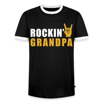 Rock Grandpa Rock n Roll - Men's Ringer Shirt - black/white - Front - AI Model Female 172 light (172cm) & AI Model Male 178 light (178cm)