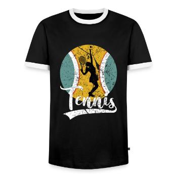 Tennis Retro Vintage Trainer Damen Tennisspielerin - Männer Kontrast-T-Shirt - Schwarz/Weiß - Vorne - AI Model Female 172 light (172cm) & AI Model Male 178 light (178cm)