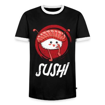 Sushi Go - Men's Ringer Shirt - black/white - Front - AI Model Female 172 light (172cm) & AI Model Male 178 light (178cm)