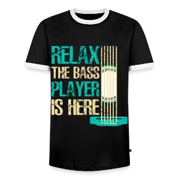 Bass Spieler - Männer Kontrast-T-Shirt - Schwarz/Weiß - Vorne - AI Model Female 172 light (172cm) & AI Model Male 178 light (178cm)