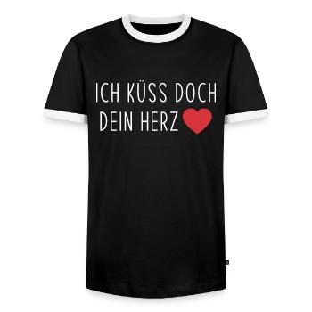 Ich küss doch dein Herz - Männer Kontrast-T-Shirt - Schwarz/Weiß - Vorne - AI Model Female 172 light (172cm) & AI Model Male 178 light (178cm)