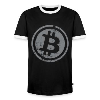 Bitcoin bouton Crypto-monnaies Bitcoins - T-shirt contrasté Homme - noir/blanc - Devant - AI Model Female 172 light (172cm) & AI Model Male 178 light (178cm)