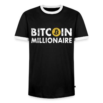 Bitcoin Millionaire Inscription - Bitcoin Bouton - T-shirt contrasté Homme - noir/blanc - Devant - AI Model Female 172 light (172cm) & AI Model Male 178 light (178cm)