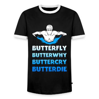 Papillon natation Natation Sport - T-shirt contrasté Homme - noir/blanc - Devant - AI Model Female 172 light (172cm) & AI Model Male 178 light (178cm)