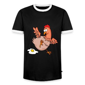 Le poulet met un œuf de dessin animé - T-shirt contrasté Homme - noir/blanc - Devant - AI Model Female 172 light (172cm) & AI Model Male 178 light (178cm)