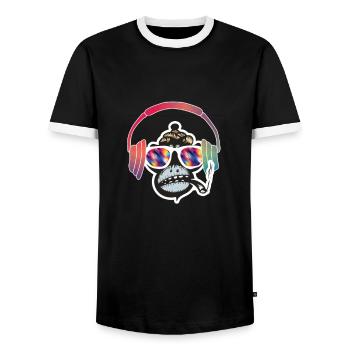 Techno Affe Rave DJ Music Electro Festival - Männer Kontrast-T-Shirt - Schwarz/Weiß - Vorne - AI Model Female 172 light (172cm) & AI Model Male 178 light (178cm)