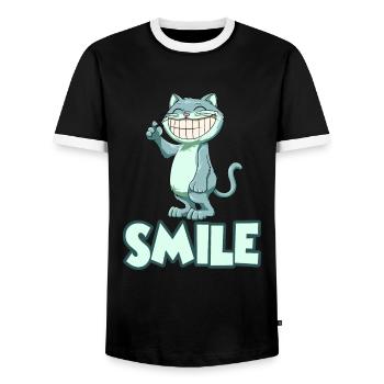 Chat souriant - T-shirt contrasté Homme - noir/blanc - Devant - AI Model Female 172 light (172cm) & AI Model Male 178 light (178cm)