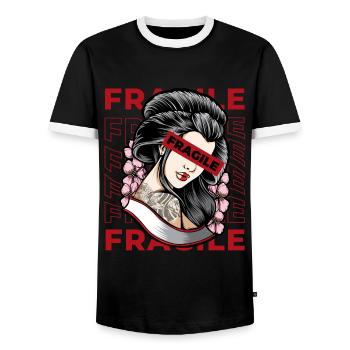 Geisha Fragile Grunge Japanese Aesthetic Geschenk - Männer Kontrast-T-Shirt - Schwarz/Weiß - Vorne - AI Model Female 172 light (172cm) & AI Model Male 178 light (178cm)