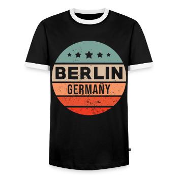 Berlin - Men's Ringer Shirt - black/white - Front - AI Model Female 172 light (172cm) & AI Model Male 178 light (178cm)