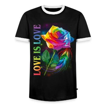 Love Is Love Rainbow Rose LGBT Gay - Men's Ringer Shirt - black/white - Front - AI Model Female 172 light (172cm) & AI Model Male 178 light (178cm)