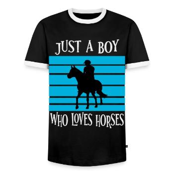 Only a boy who loves horses - Men's Ringer Shirt - black/white - Front - AI Model Female 172 light (172cm) & AI Model Male 178 light (178cm)