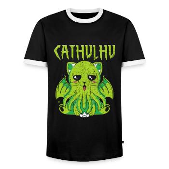 Cathulhu Saying Design - Men's Ringer Shirt - black/white - Front - AI Model Female 172 light (172cm) & AI Model Male 178 light (178cm)