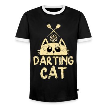 Dartspieler Katze - Männer Kontrast-T-Shirt - Schwarz/Weiß - Vorne - AI Model Female 172 light (172cm) & AI Model Male 178 light (178cm)