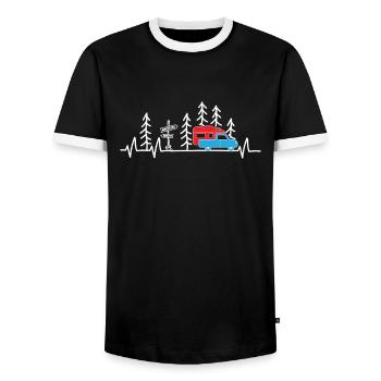Camping camper settling cabin heartbeat - Men's Ringer Shirt - black/white - Front - AI Model Female 172 light (172cm) & AI Model Male 178 light (178cm)