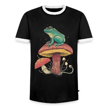 Cottagecore Mystical Frog on Mushrooms - Men's Ringer Shirt - black/white - Front - AI Model Female 172 light (172cm) & AI Model Male 178 light (178cm)