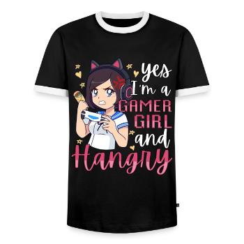 Yes I'm A Gamer Girl Hangry Angry Anime Hungry - Männer Kontrast-T-Shirt - Schwarz/Weiß - Vorne - AI Model Female 172 light (172cm) & AI Model Male 178 light (178cm)