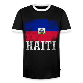 Vacances Vacances Haïti drapeau - T-shirt contrasté Homme - noir/blanc - Devant - AI Model Female 172 light (172cm) & AI Model Male 178 light (178cm)