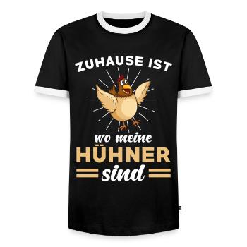 Zuhause ist wo meine Hühner sind - Männer Kontrast-T-Shirt - Schwarz/Weiß - Vorne - AI Model Female 172 light (172cm) & AI Model Male 178 light (178cm)