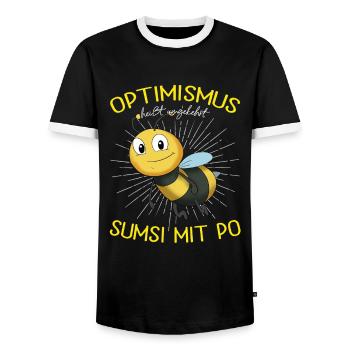 Sumsi With But Optimism Reverse Funny Saying - Men's Ringer Shirt - black/white - Front - AI Model Female 172 light (172cm) & AI Model Male 178 light (178cm)