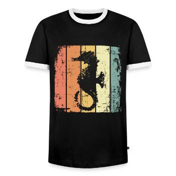 Seepferdchen retro Tauchen Schwimmen - Männer Kontrast-T-Shirt - Schwarz/Weiß - Vorne - AI Model Female 172 light (172cm) & AI Model Male 178 light (178cm)