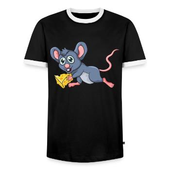 Mouse with cheese - Men's Ringer Shirt - black/white - Front - AI Model Female 172 light (172cm) & AI Model Male 178 light (178cm)