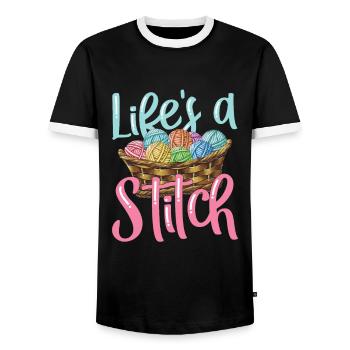Lifes a stitch for a seamstress knitter - Men's Ringer Shirt - black/white - Front - AI Model Female 172 light (172cm) & AI Model Male 178 light (178cm)