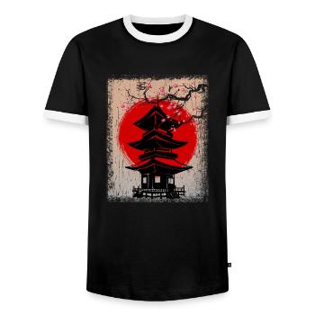 Asia City Illustration Japan - Men's Ringer Shirt - black/white - Front - AI Model Female 172 light (172cm) & AI Model Male 178 light (178cm)