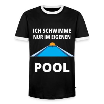 pool garten schwimmen T-Shirt sommer - Männer Kontrast-T-Shirt - Schwarz/Weiß - Vorne - AI Model Female 172 light (172cm) & AI Model Male 178 light (178cm)