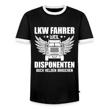 LKW Fahrer weil Disponenten auch Helden brauchen - Männer Kontrast-T-Shirt - Schwarz/Weiß - Vorne - AI Model Female 172 light (172cm) & AI Model Male 178 light (178cm)
