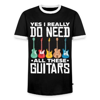 guitars - Men's Ringer Shirt - black/white - Front - AI Model Female 172 light (172cm) & AI Model Male 178 light (178cm)