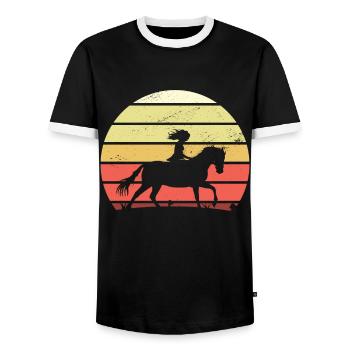 Rétro fille cheval - T-shirt contrasté Homme - noir/blanc - Devant - AI Model Female 172 light (172cm) & AI Model Male 178 light (178cm)