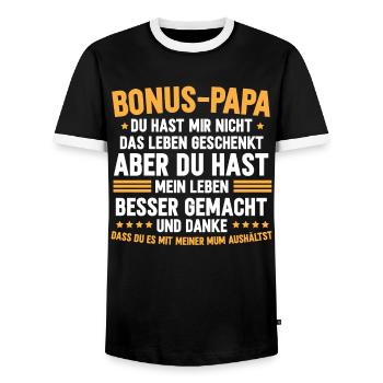 Bonus Papa Stiefvater Geschenk Pflegevater - Männer Kontrast-T-Shirt - Schwarz/Weiß - Vorne - AI Model Female 172 light (172cm) & AI Model Male 178 light (178cm)