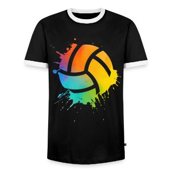 Beach Volleyball Player Volleyballer Farbklecks - Men's Ringer Shirt - black/white - Front - AI Model Female 172 light (172cm) & AI Model Male 178 light (178cm)