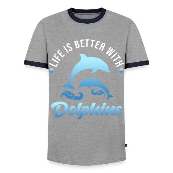 Delfin - Männer Kontrast-T-Shirt - Grau/Navy  - Vorne - AI Model Female 172 light (172cm) & AI Model Male 178 light (178cm)