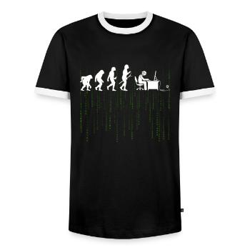 Evolution Ordinateur Détrissement Bürarbeit Cadeau - T-shirt contrasté Homme - noir/blanc - Devant - AI Model Female 172 light (172cm) & AI Model Male 178 light (178cm)