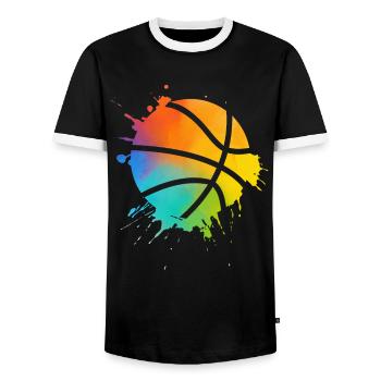 Basketball Players Basketballer Farbklecks - Men's Ringer Shirt - black/white - Front - AI Model Female 172 light (172cm) & AI Model Male 178 light (178cm)