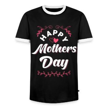 Mother's Day Mother's Day Greetings - Men's Ringer Shirt - black/white - Front - AI Model Female 172 light (172cm) & AI Model Male 178 light (178cm)