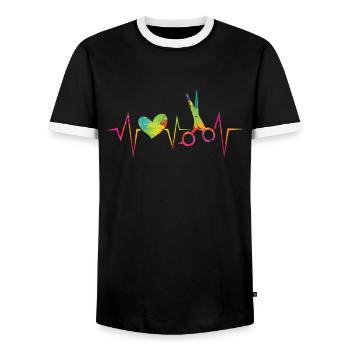 Hairdressers heartbeat hair salon with heart - Men's Ringer Shirt - black/white - Front - AI Model Female 172 light (172cm) & AI Model Male 178 light (178cm)
